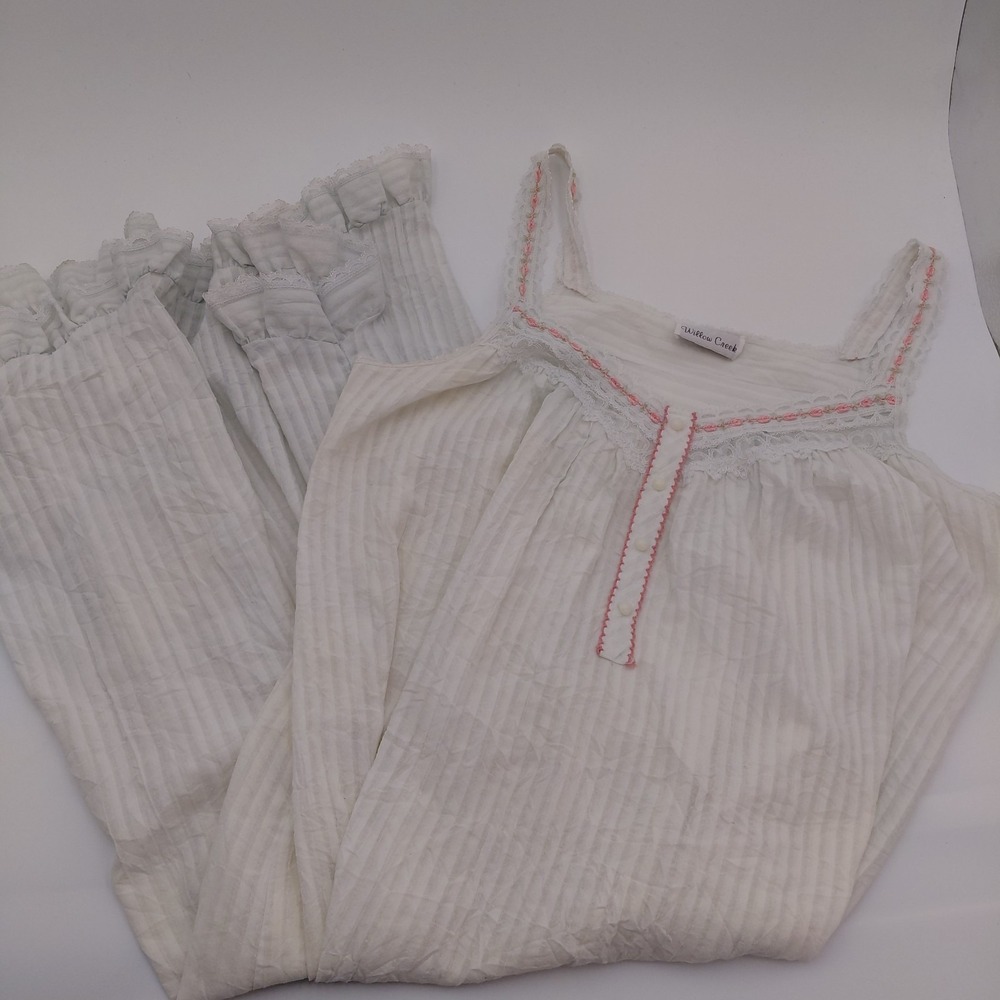 Vtg Willow Creek Nightgown Babydoll White Floral Lace Ruffle S/M‎ Homestead